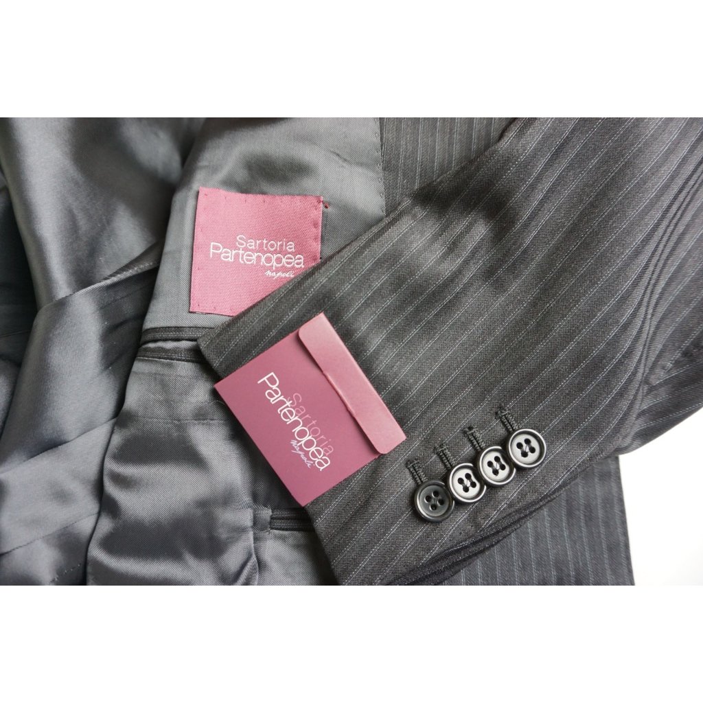 Sartoria Partenopea Charcoal Striped Silk Blend 2pc Suit Jacket Pant 42 52eu New